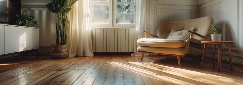 a cozy living room with light wood flooring creating a warm and inviting atmosphere